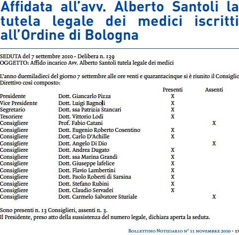 Nomina dell'Avvocato Alberto Santoli quale Consulente Legale dell'Ordine dei Medici di Bologna